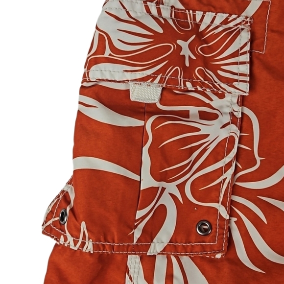 Tropical Swim Shorts w/ Velcro Pockets, Orange, Mens L (36/38) - Picture 2 of 7